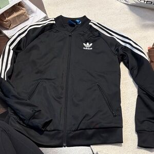 Adidas Men's Black Bomber Jacket with White Stripes